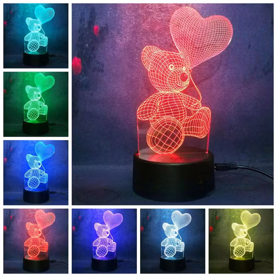 Love Teddy Bear 3D Ночник Лампа Love Shape Романтическое свечение Светодиодный ночник Ночник Сенсорный свет