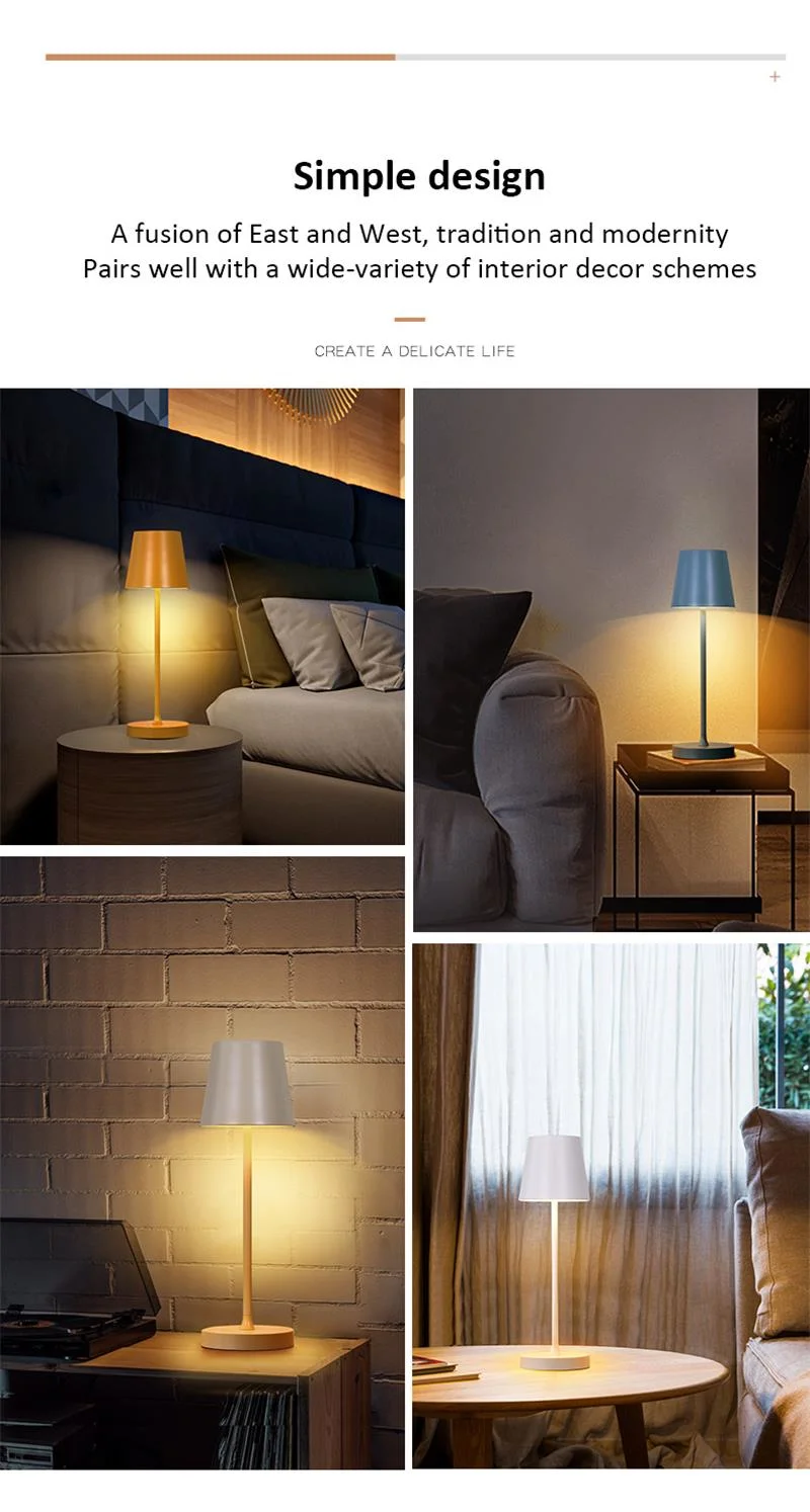 Contemporary Nordic Classic Form Rechargeable Touch Control Wireless LED Lamp Aluminum Metal Bedside Lamp Table Lamp